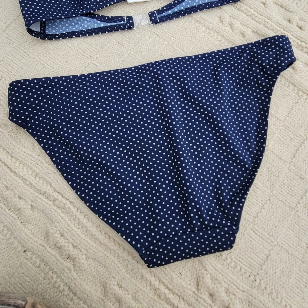 NWT Marie Melli Retro Polka Dot Print Bikini size S Navy White